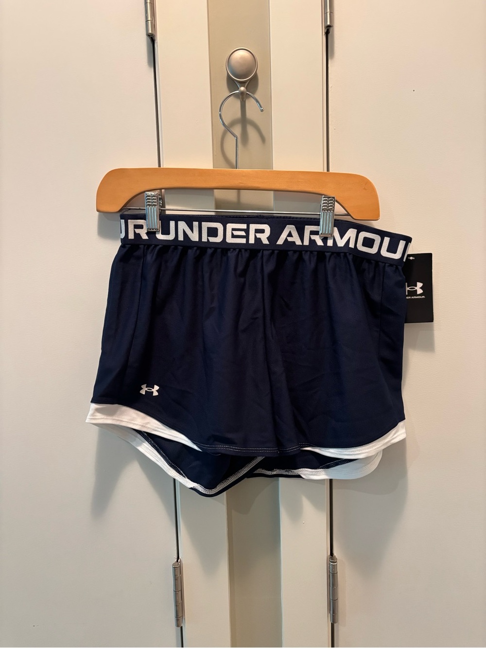 Under Armour Navy Blue and White Women's Athletic Shorts